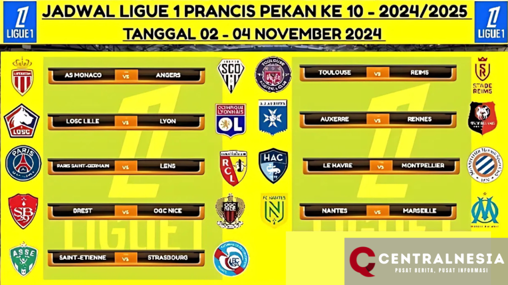 Jadwal Lengkap Pertandingan Pekan ke-10 Liga Prancis 20242025