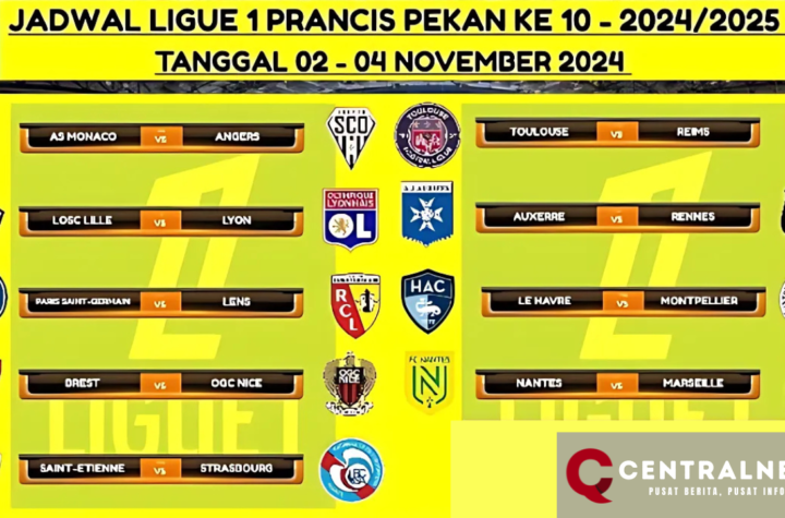 Jadwal Lengkap Pertandingan Pekan ke-10 Liga Prancis 20242025